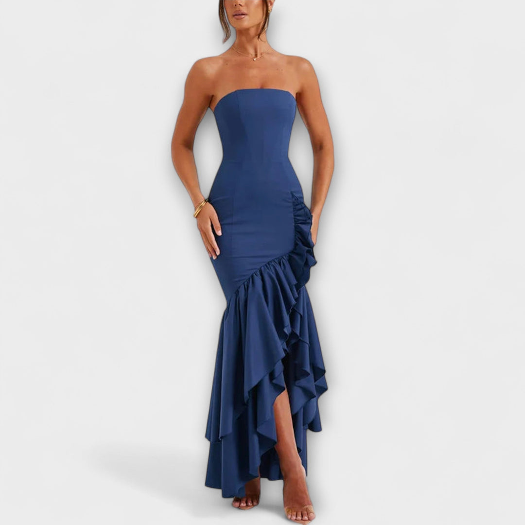 Zuri - Off-Shoulder Slim Fit Maxi Dress with Asymmetrical Hem
