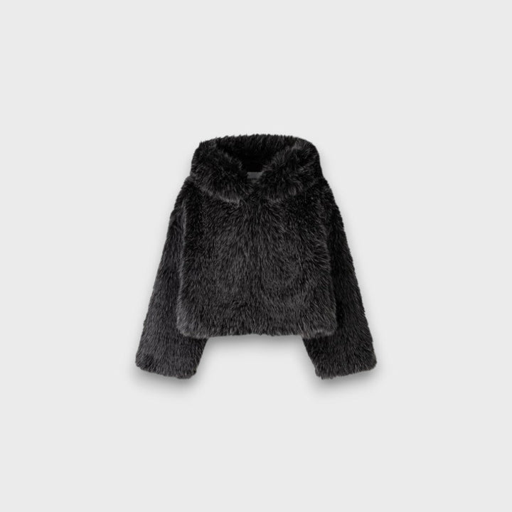Leyana | Oversized Faux Fur JacketWith Hood In Smoke Gray