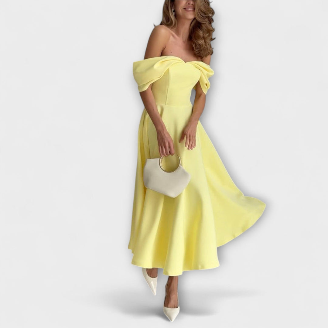 Romy - Chic Off-the-Shoulder Draped Maxi Dress