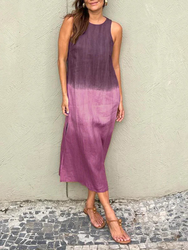 Briar - Casual Cotton Linen Side Split Long Dress