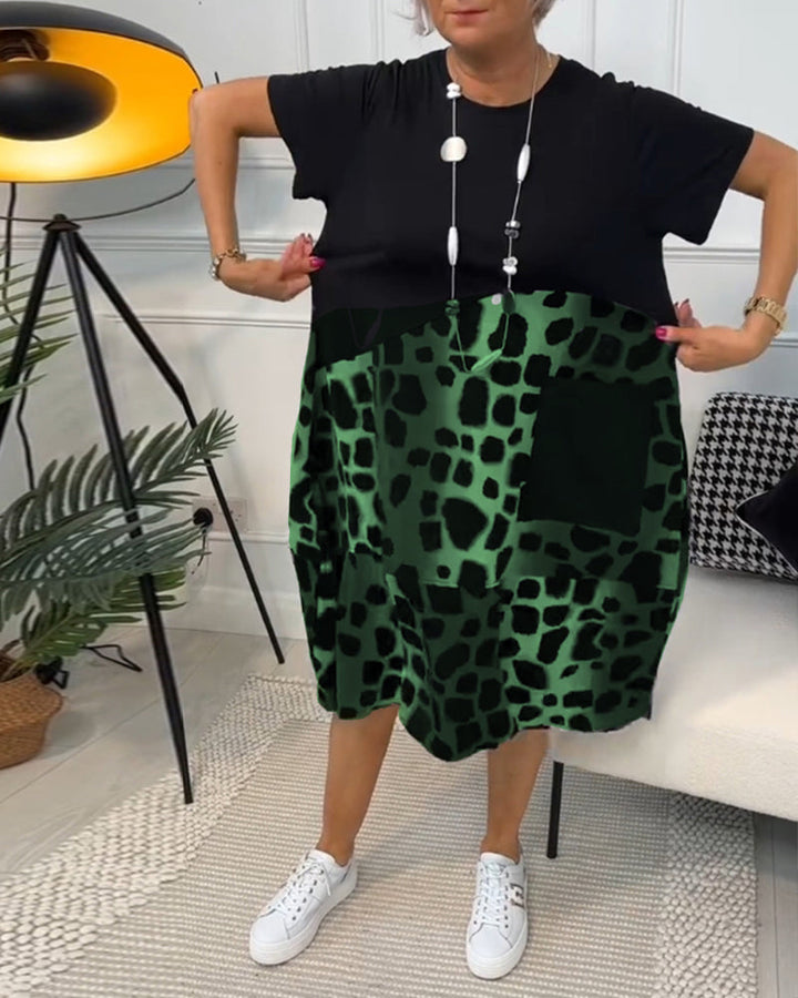 Allison - Stylish Short Sleeve Leopard Print Midi Dress