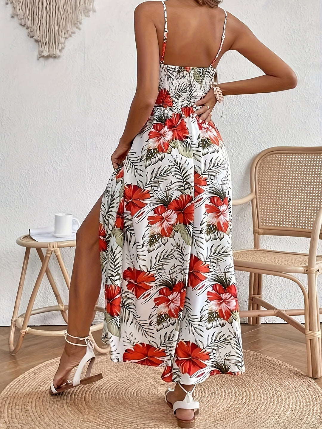 Maple - Floral V-Neck Suspender Maxi Dres