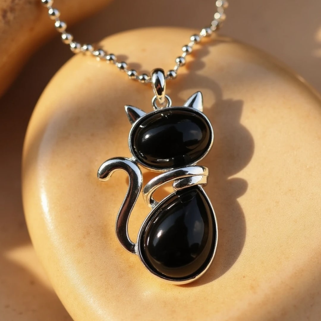 Collier avec chat en pierre véritable