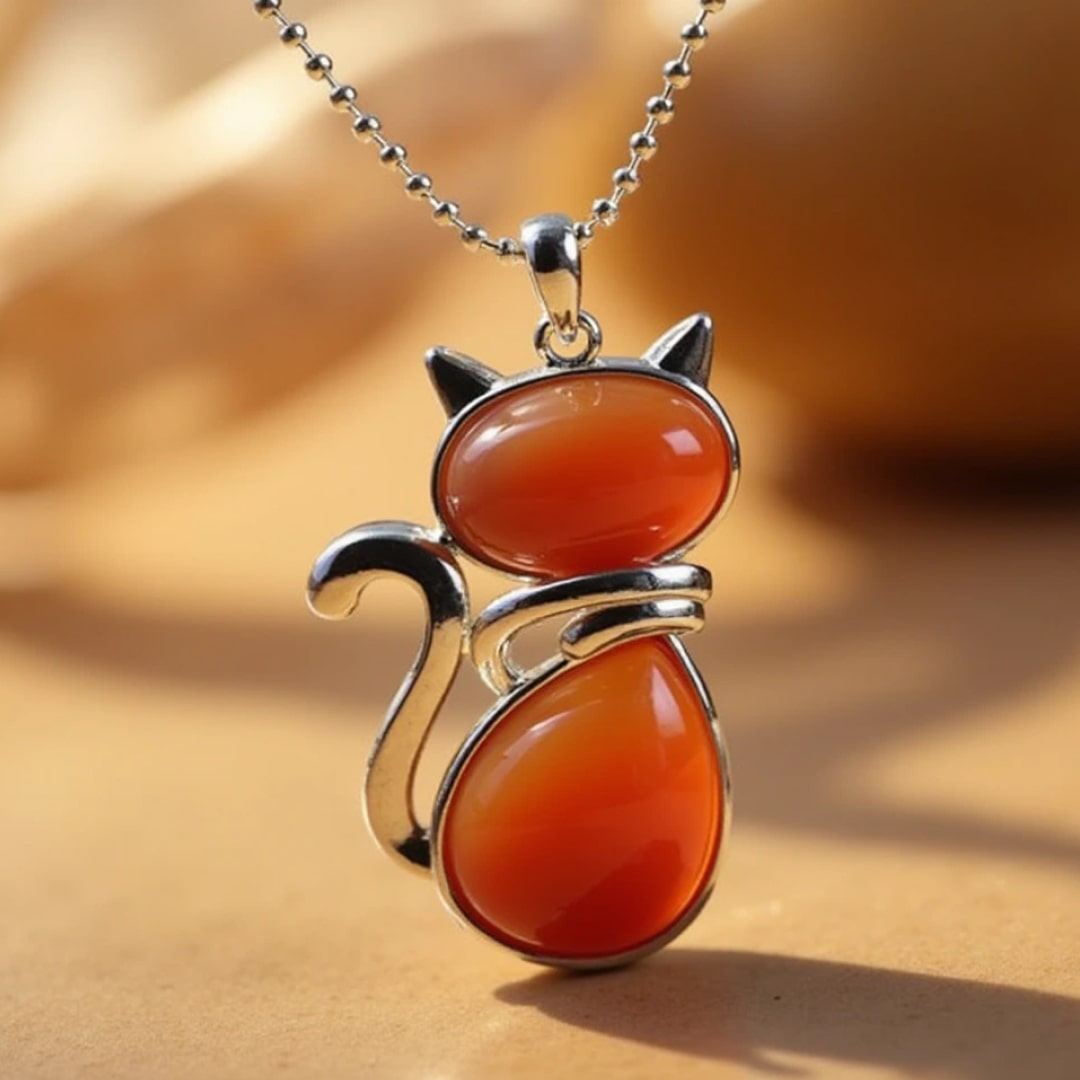 Collier avec chat en pierre véritable
