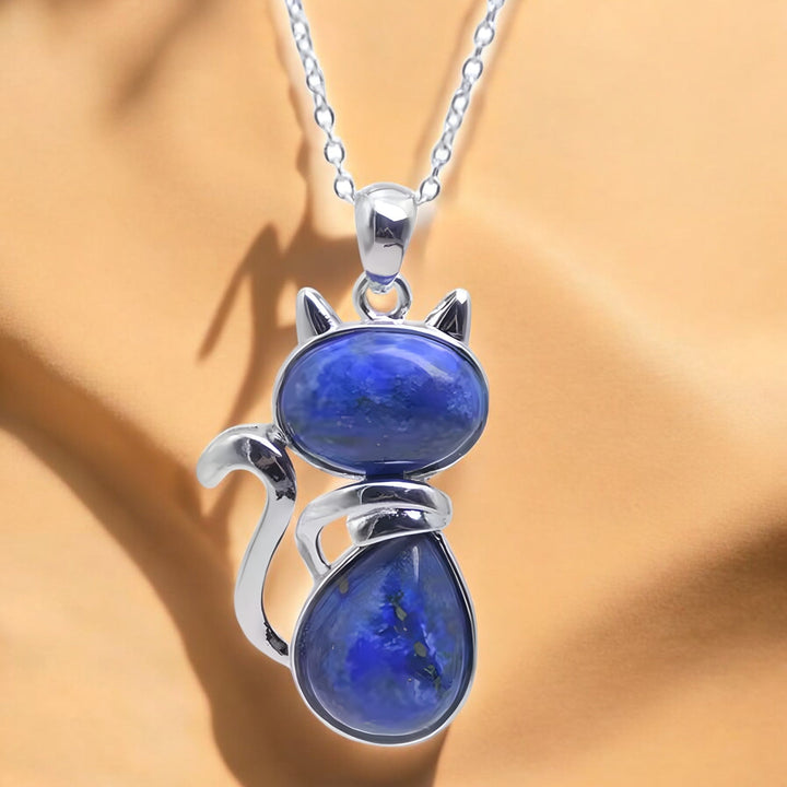 Collier avec chat en pierre véritable