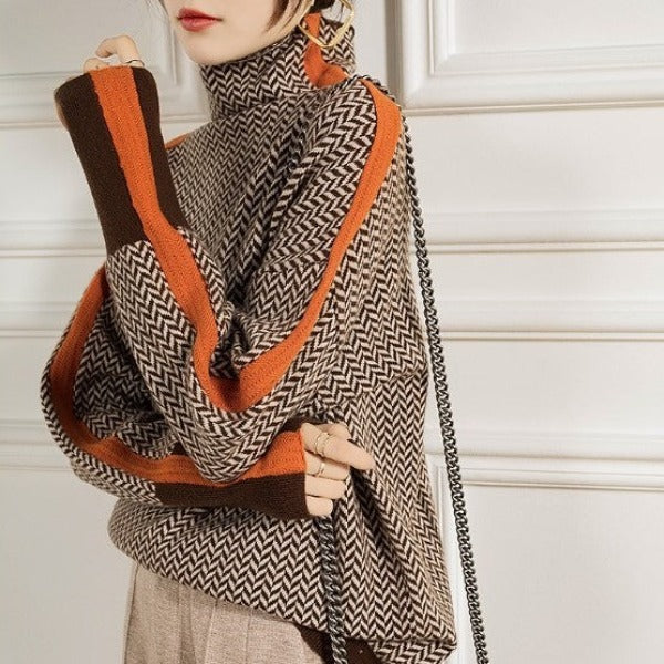 Louise™ | Pull à col montant avec des rayures contrastées