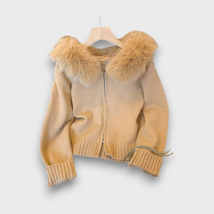 Alisanne – Knit JacketWith Zipper And Faux Fur Collar