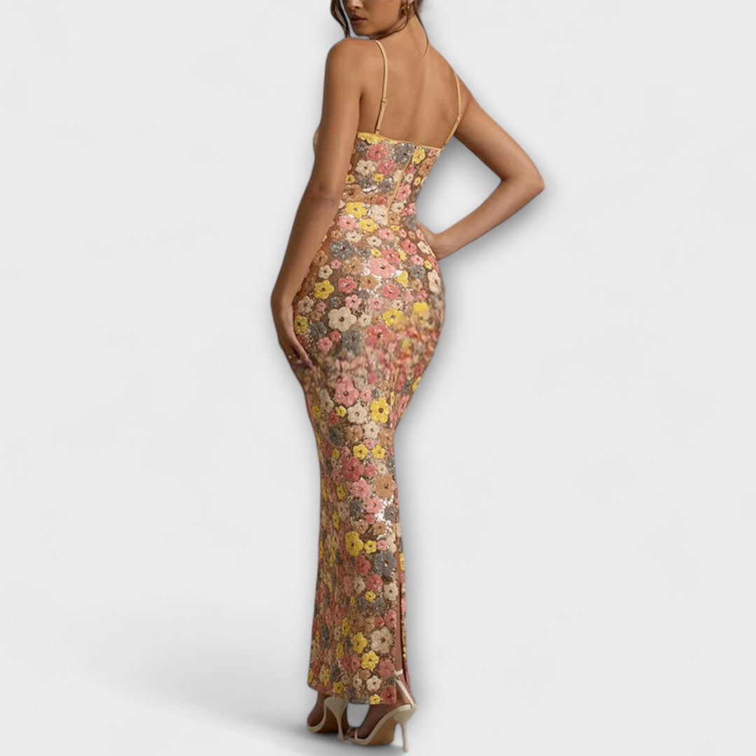 Oakley - Maxi Dress with Floral Sequins in 80s Style