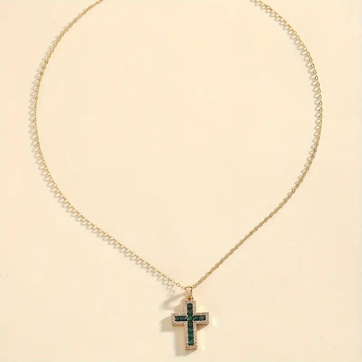 Collier Pendentif Croix Émeraude Solène | Or