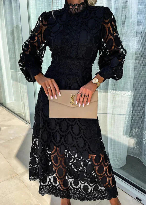 Lennon - Women's Stand Collar Hollow Out Long Dress