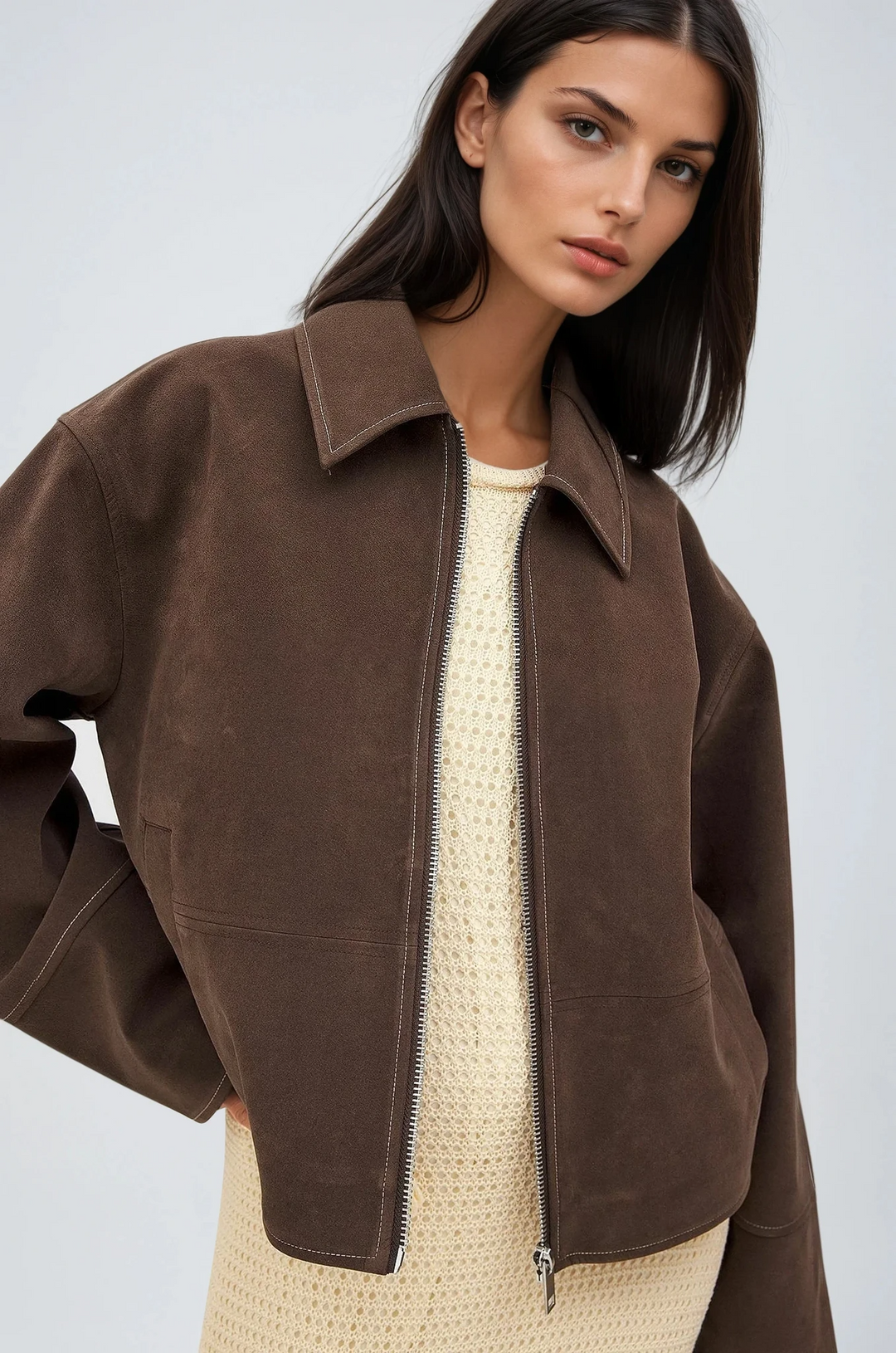 Valira |  Faux Suede Zip Jacket