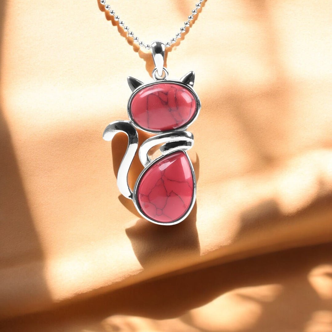 Collier avec chat en pierre véritable